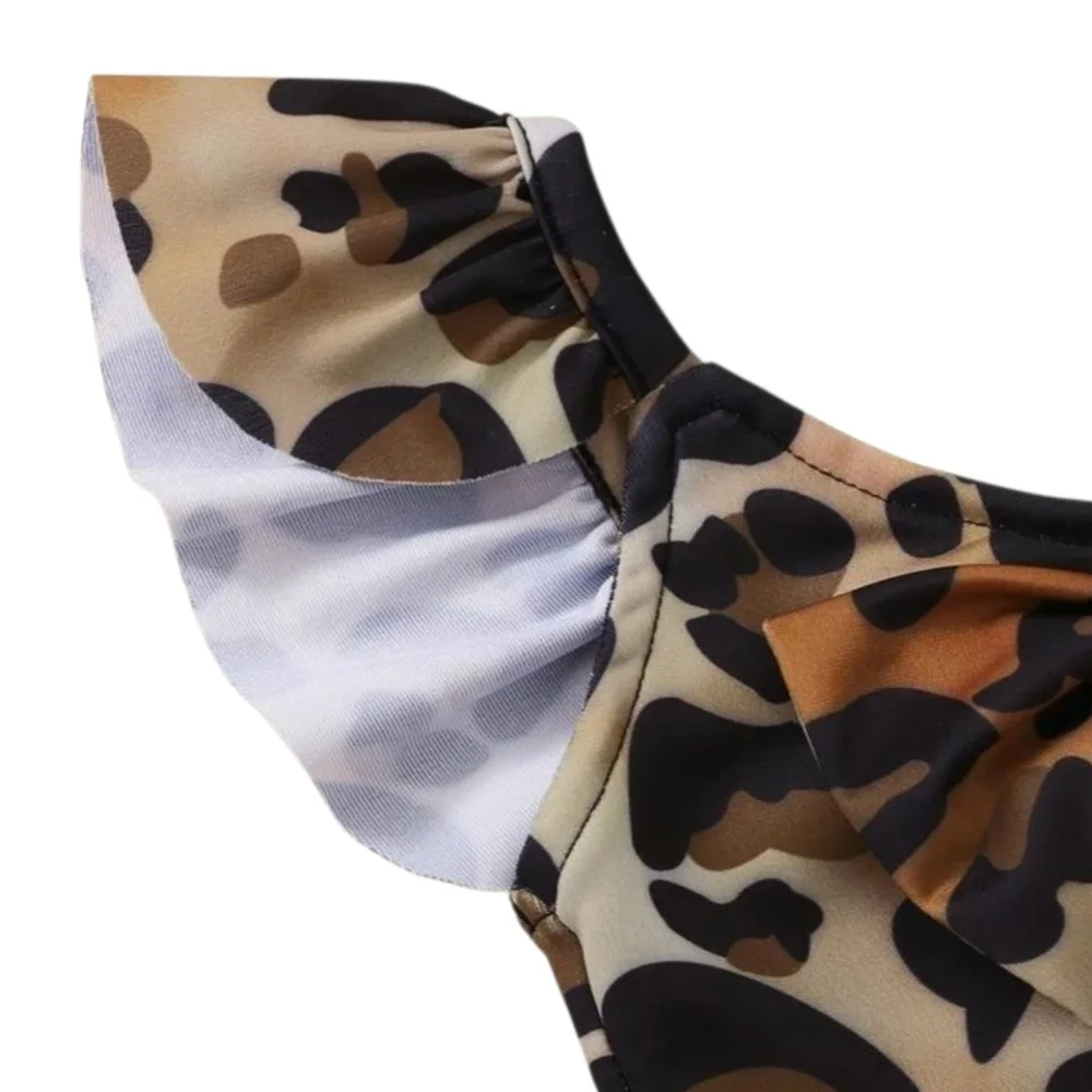 Toddler Leopard One-Piece Swimsuit 2-3Y Ruffle Bow Cutout Bathing Suit